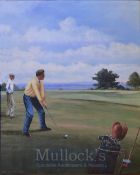 Matthews, Michael (British) ( 1933- ) GOLFERs APPROACHING GREEN (possibly Carnoustie) – oil on board