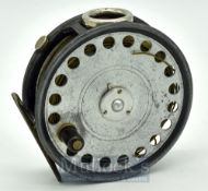 Hardy St George 3 3/4” post war alloy salmon fly reel - 3 screw latch, nickle line guard, black