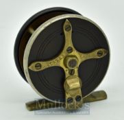 D Slater Patent 2.5” ebonite, brass and nickel plated combination reel c.1890 - twin horn handle,