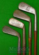4x Anderson of Anstruther Irons to include a Fairlie’s patent cleek, 2x lofted irons with diamond