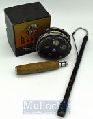 J.W Young and Sons “The Beaudex” 4” alloy fly reel and makers original box etce (3)– black bobble