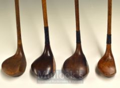 4x Assorted Woods to include Leslie Mouland large head spoon with H shaped alloy sole plate and