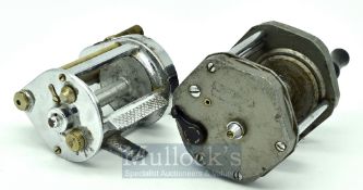Hardy Elarex multiplier reel, chrome plated, twin handle, level wind brake casting adjuster to rear,