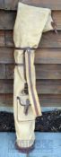 Good period leather and canvas pencil golf bag – c/w shoulder strap, travel hood and ball pocket