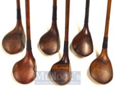 5x Assorted Socket Neck Woods including a W Andrews Stripe top brassie with central fibre face