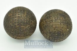 2x Mesh Pattern Guttie Golf Balls both oxidised devoid of paint but in good round condition