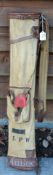Period leather and canvas pencil golf bag – c/w shoulder strap and ball pocket