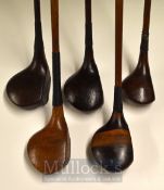 5x Assorted Socket Head Woods to include 4x drivers featuring a stripe top by H Barnes, a golden