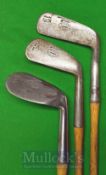 3x Club Set of Tom Stewart Made Golf Clubs stamped AL Taylor all with the serpent and pipe mark, the