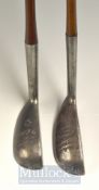 Pair of Arthur Brown/Harry Vardon Mallet Head Putters showing the Gibson star mark with oval hosel