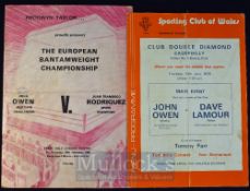 Boxing programmes To include John Owen v Dave Lamour at Caerphilly 29 June 1978 (autograph), John