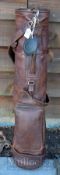 Good “Colonel Made in Scotland” period leather circular shaped golf bag – c/w leather shoulder