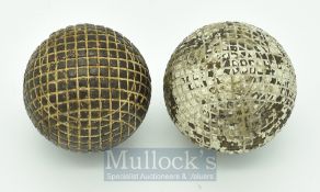 2x Mesh Pattern Guttie Golf Balls to include a Silvertown with part white paint cover and an