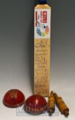 Autographed Miniature Cricket Bat 1996 Wills World Cup signed by the England team together with a