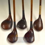 5x Assorted Socket Head Woods to include a Walter Hagen large head stripe top brassie, a Walker