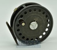 Hardy St John 3.7/8” alloy fly reel, 3 Screw latch, black handle, rim tensioner, correct ribbed