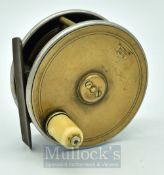 P.D Malloch Makers Perth 3.5” combination salmon fly reel: brass, ebonite and nickel silver rims -