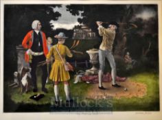 THE PRACTICE SHOT- colour mezzotint of early 1800’s golfing scene strong plate mark – signed in