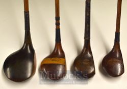 4x Assorted Woods including a huge shallow head driver unnamed, a stripe top driver stamped The