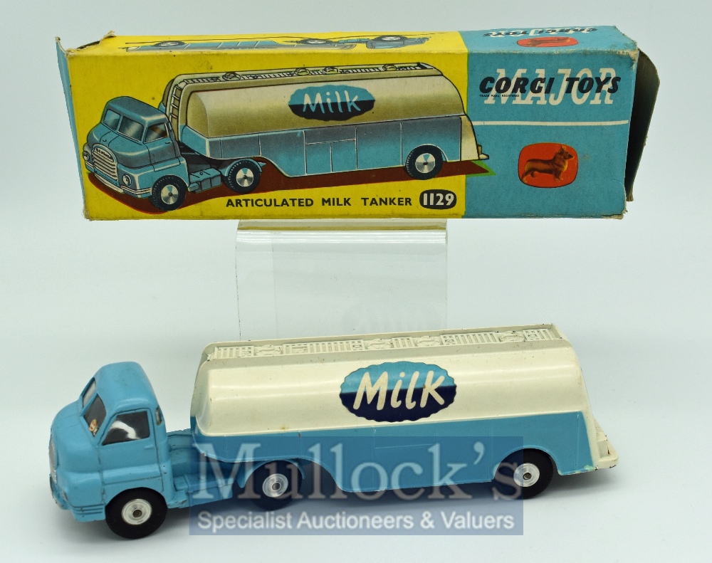 Corgi Toys 1129 Bedford Type S "Milk" Articulated Tanker - two-tone white, blue, spun hubs comes