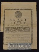 1653 Scarce Commonwealth Broadside Act – 2nd August Parliament: An Act for taking away fines upon