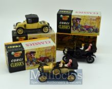 Early Corgi Classic Diecast Cars: 9032 1910 Renault Primrose, 9013 1915 Ford, 9012 1915 Ford all