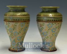Pair of Royal Doulton Slaters Stoneware Vases marked 7585, F, with ‘Lion, Crown and connected D’