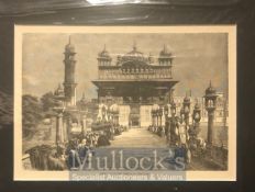 India - 19th century engraving showing the approach to the holiest Sikh shrine of Amritsar, Punjab