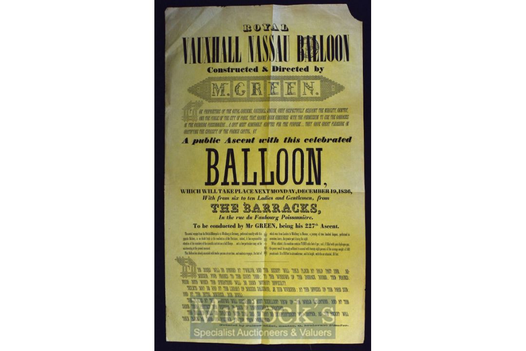Poster - In English Advertising The Ascent Of Mr. Greens "Vauxhall (Nassau) Balloon. December 19th - Image 1 of 2