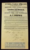 Kennet & Avon Canal 1841 Interesting Handbill giving rules and regulations for conveyance of goods