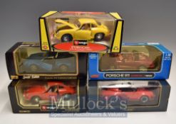 1:18 Scales Porsche Car Models: Two Burago Porsche 356B 1961 Red and Yellow, Fassi Porsche 911