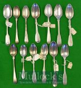 Selection of Georgian / Victorian Silver Tea Spoons: To include Monogrammed examples overall wear