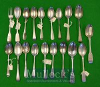 Selection of Georgian / Victorian Silver Tea Spoons: To include Monogrammed examples together with a