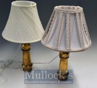 George VI Brass Fire Hose Nozzles: Both turn into table lamps complete with lamp shades 38cm high (