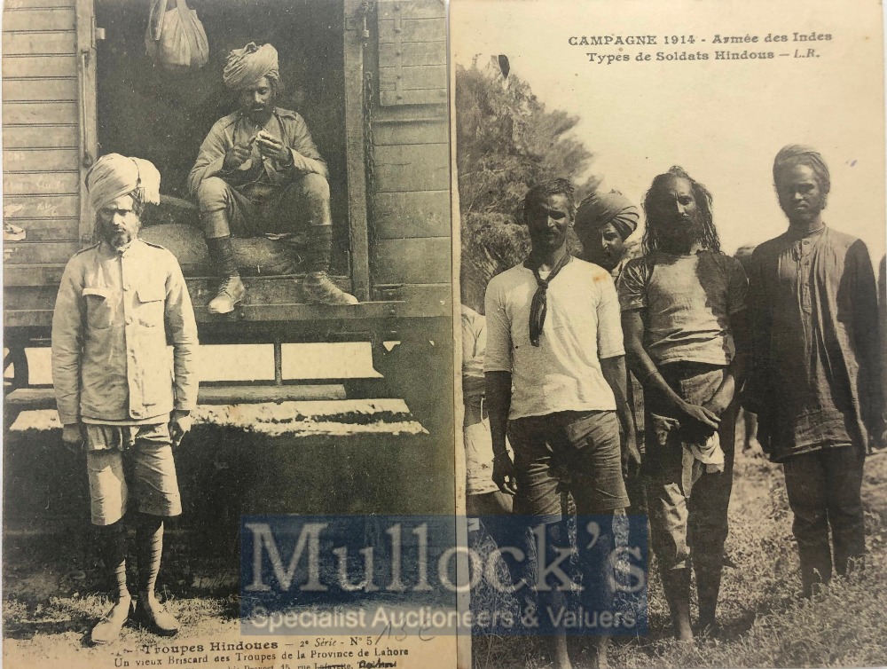 India & Punjab – Sikhs Troops in France Postcards Two vintage postcards of Sikh soldiers on route to
