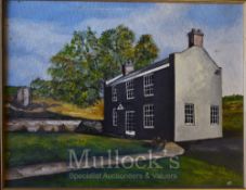 Frances Young Watercolour depicts yellow roses, plus Oil Painting of Burnt House Devon C1977-1981