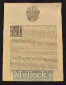 Austria War of The Austrian Succession. Poster of Proclamation By Empress Maria-Theresa Dated 1742