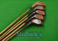 5x Various Hickory Socket Head Woods Golf Clubs – To include examples from Melville-Brown, Gibson (