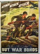 WWII Original American War Bonds Poster: Buy US War Bonds Attack Attack Attack - 40 x 27