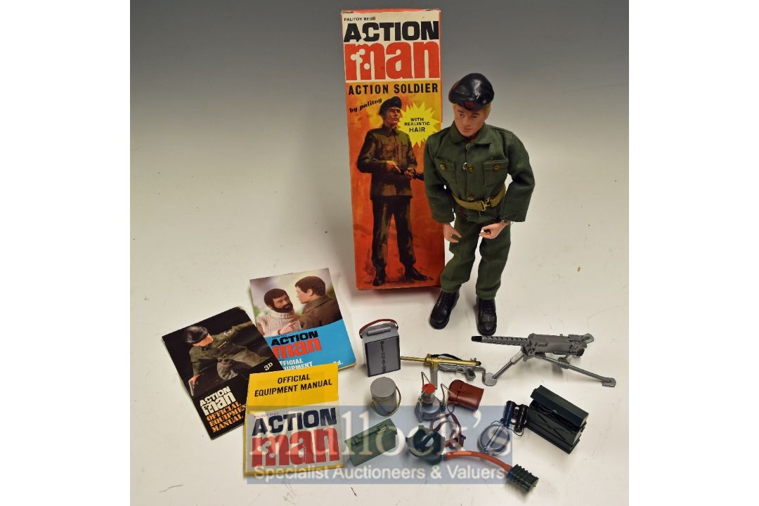 Action Man Toy Figure – Fuzzy Head Action Man with Tank Commander uniform, original box, booklets