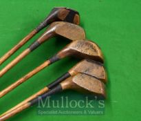 5x Various Hickory Socket Head Woods Golf Clubs – To include examples from Spalding, J Winton,