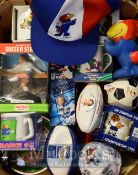 Selection of Football related Merchandise: To include Mugs, Caps, Key Rings, Figures (Box)