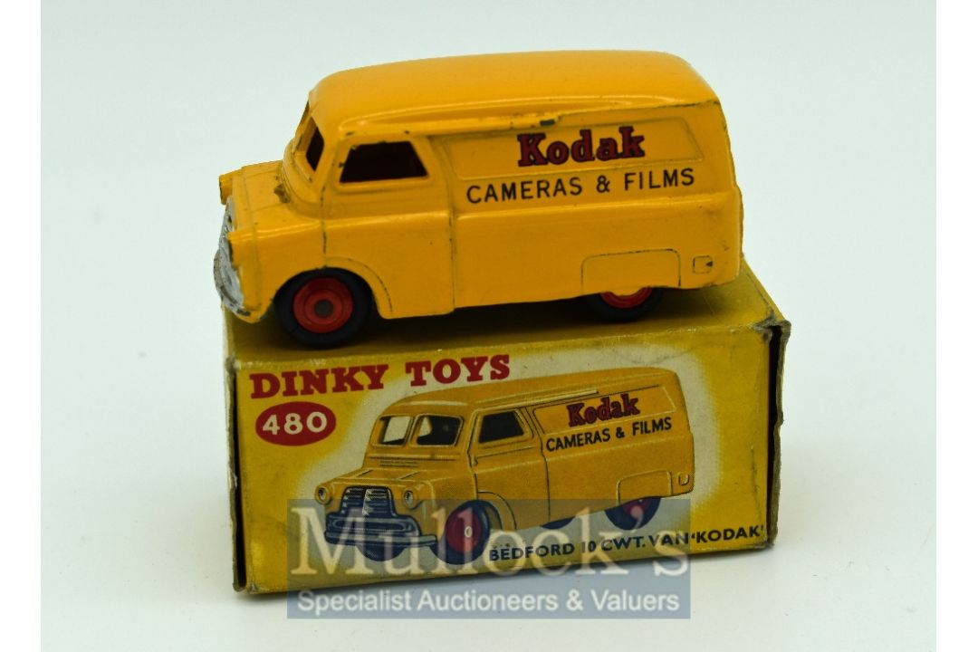 Dinky 480 Bedford "Kodak" Delivery Van Diecast Toy - dark yellow, red ridged hubs in fair box