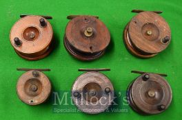 Various Nottingham Wooden Fishing Reels: Mostly 3.5 ins some with defects (6)