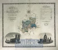 1829 C&I Greenwood Map of Middlesex hand coloured with two engraved views of ‘St Paul’s Cathedral’