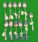 Selection of Georgian / Victorian Silver Tea Spoons: To include Monogrammed examples overall wear