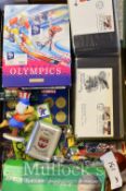 Olympic Games Collectables – To consist of Plastic cartoon figures, FDC, Tennis balls, Medallions,
