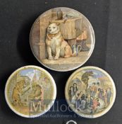 Prattware Ceramics Pot Lids: Three of pot lids having Animal scenes Low Life the Dog 11