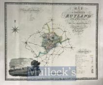 1831 C&I Greenwood Map of Rutland hand coloured with engraved view of ‘Burley House’, measures