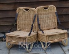 Pair of Late 20th Century Rattan Cane Fishing Seats – With leather supporting straps and storage